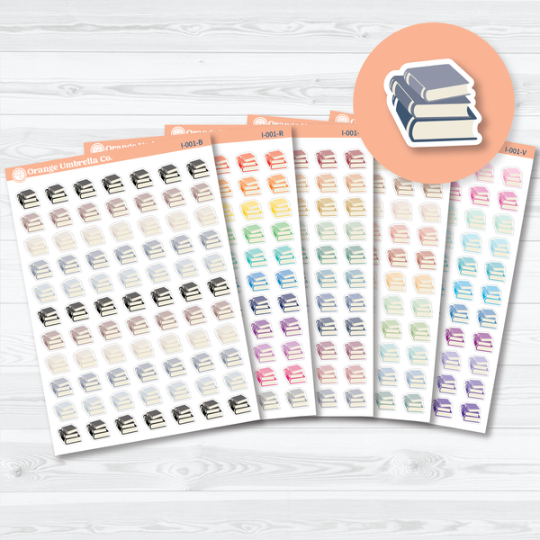 Hand Doodled Books Icon planner stickers sheet with colorful book icons by Orange Umbrella Co