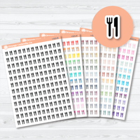 Fork and Knife Icon planner stickers sheet with utensil icons in assorted colors by Orange Umbrella Co
