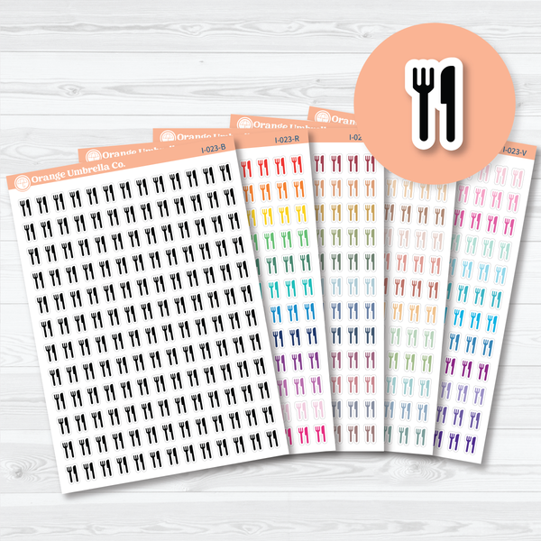 Fork and Knife Icon planner stickers sheet with utensil icons in assorted colors by Orange Umbrella Co
