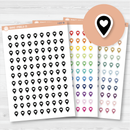 Location marker stickers sheet for planners, location pins, travel icons, functional icon stickers, removable white matte.