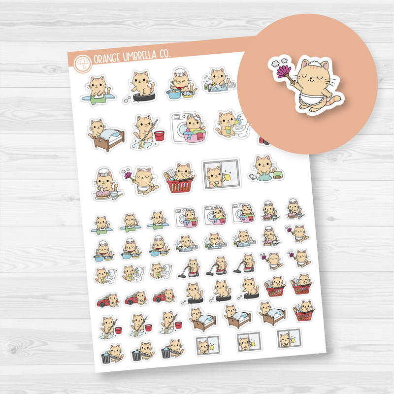 Spazz Cat Chores and Cleaning Sampler Icon Planner Stickers | I-039