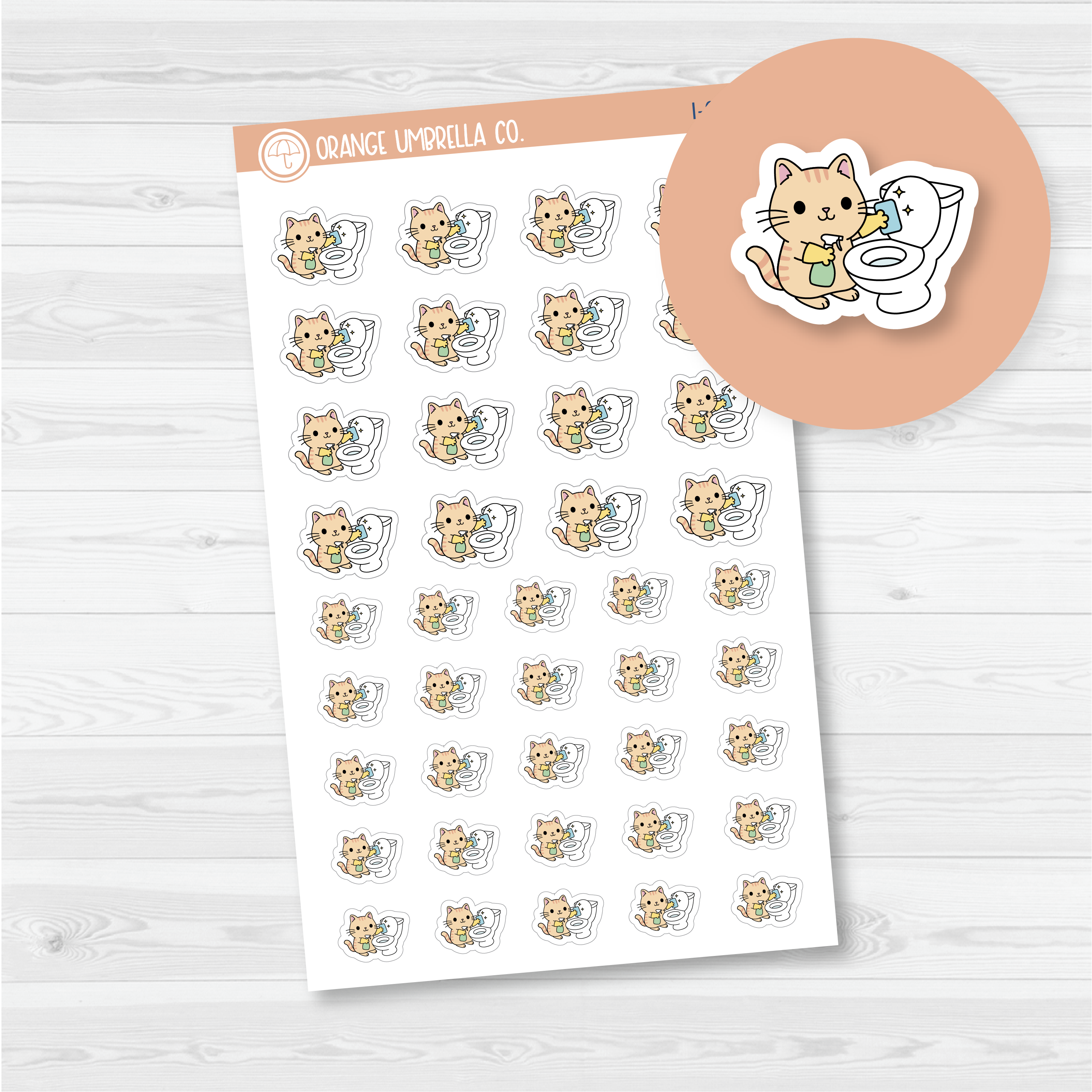 Spazz Cat Clean Bathroom/Scrub Toilet Icon Planner Stickers | I-045