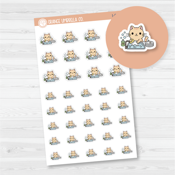 Spazz Cat Washing the Dishes Icon Planner Stickers | I-052