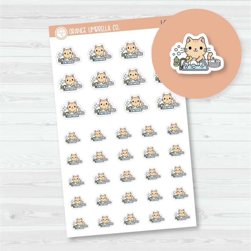 Spazz Cat Washing the Dishes Icon Planner Stickers | I-052