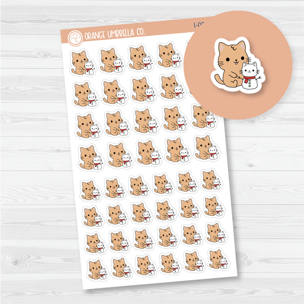 Spazz Cat Builds A Snowman/Snowcat Icon Planner Stickers | I-054