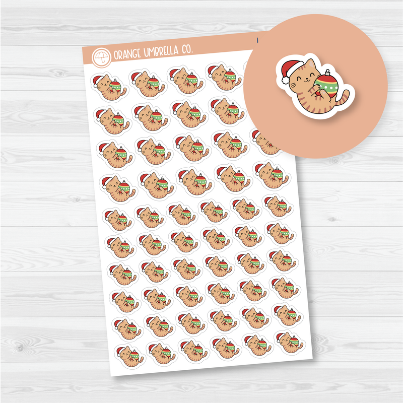 CLEARANCE | Spazz Cat Christmas Ornament Icon Planner Stickers | I-056