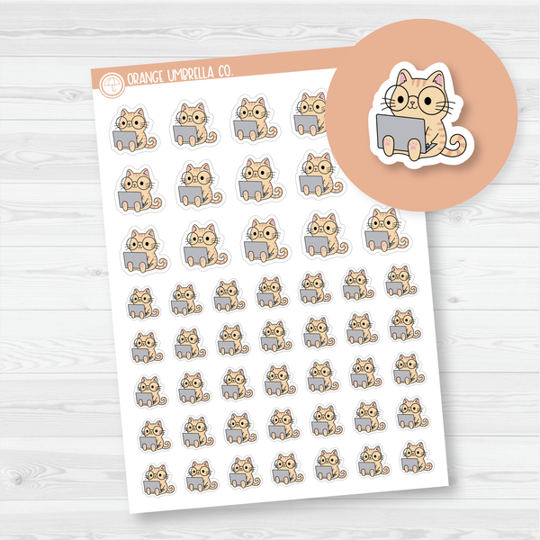 Spazz Cat Computer Time Icon Planner Stickers | I-060