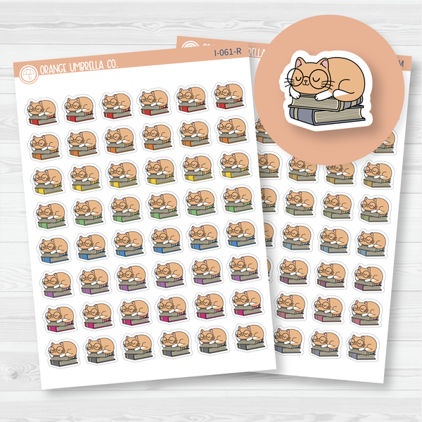Spazz Cat Bookworm Icon Planner Stickers | I-061