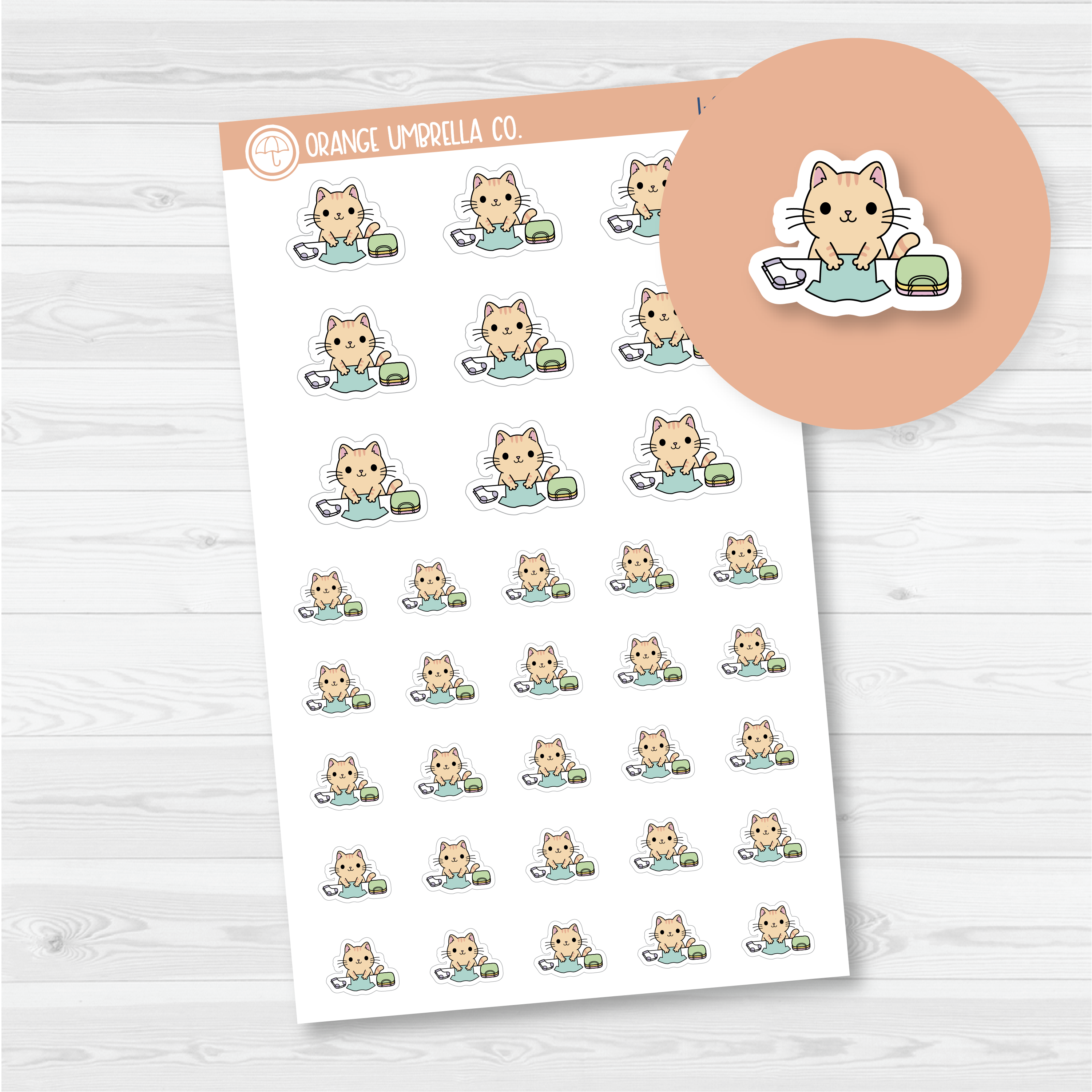 Spazz Cat Fold Clothes/Laundry Icon Planner Stickers | I-064