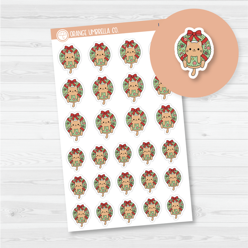 Spazz Cat Christmas Wreath Icon Planner Stickers | I-067