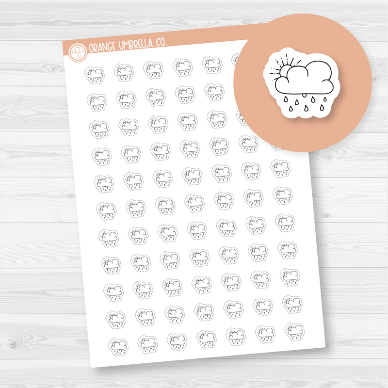 Partly Rainy Weather Micro Icon Planner Stickers | Outline | I-080-B