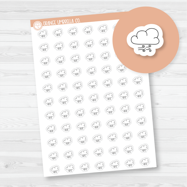 Windy Weather - Micro Icon Planner Stickers | Outline | I-090-B