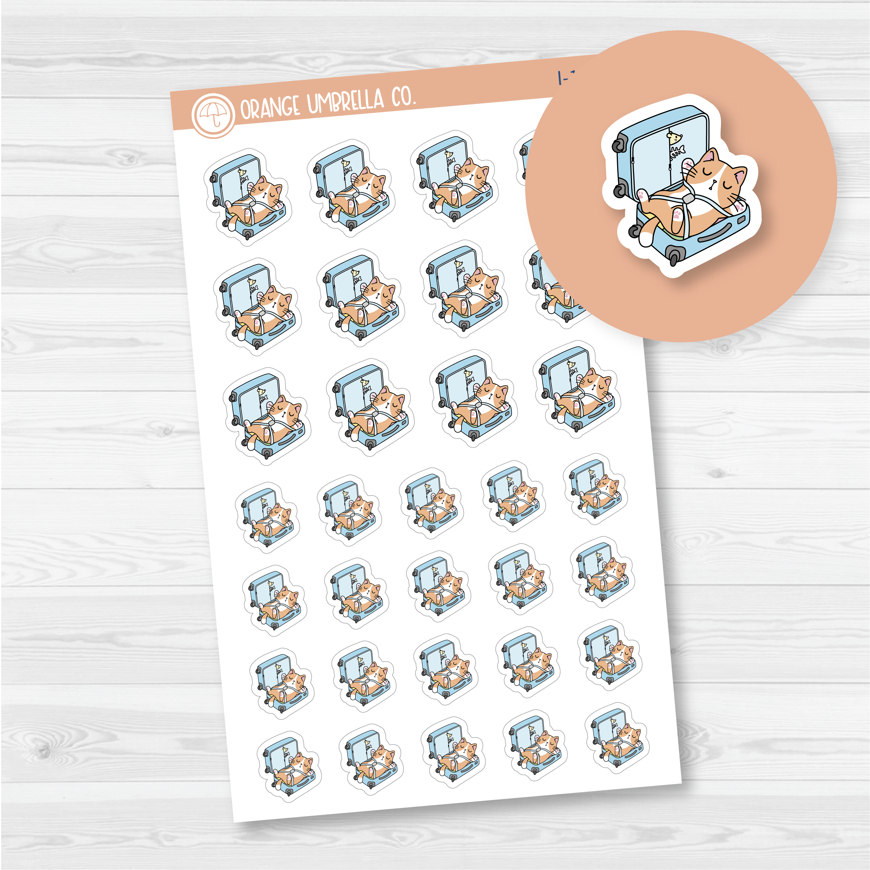 Spaz Sticker Spazz Cat Vacation/Packing Icon Planner Stickers | I-115