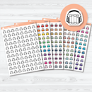 Audiobook icon planner stickers in assorted colors, white matte sheet for reading or journaling planners.