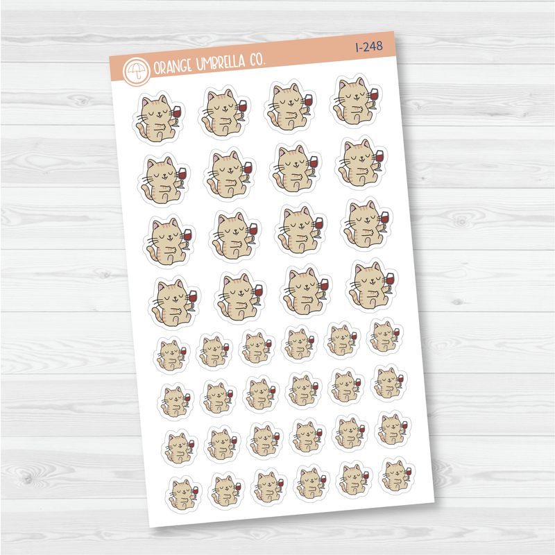 Spazz Cat Wine Drinking Icon Planner Stickers | I-248 - I-249