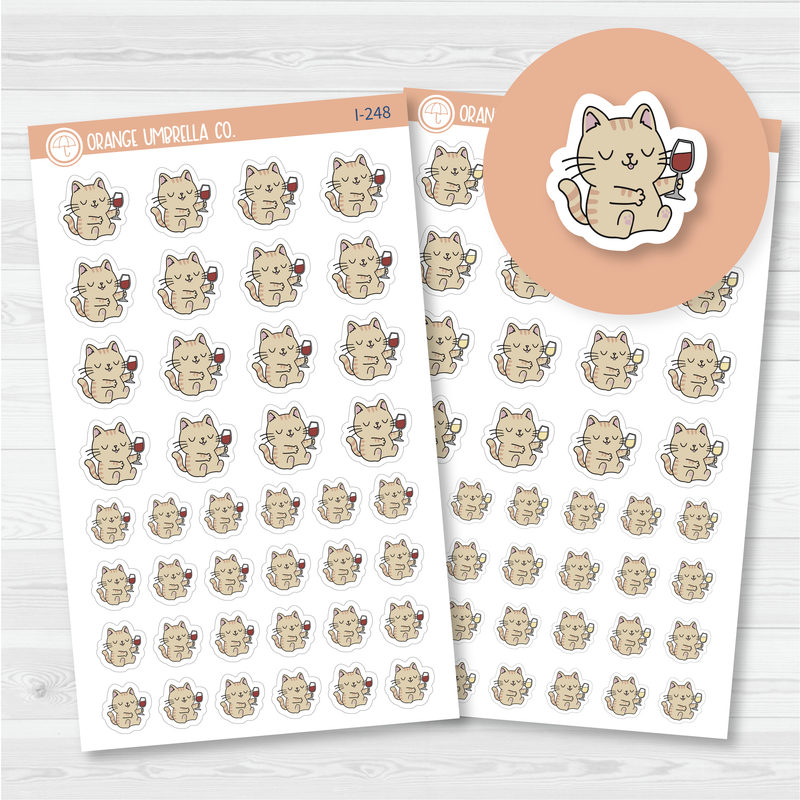 Spazz Cat Wine Drinking Icon Planner Stickers | I-248 - I-249
