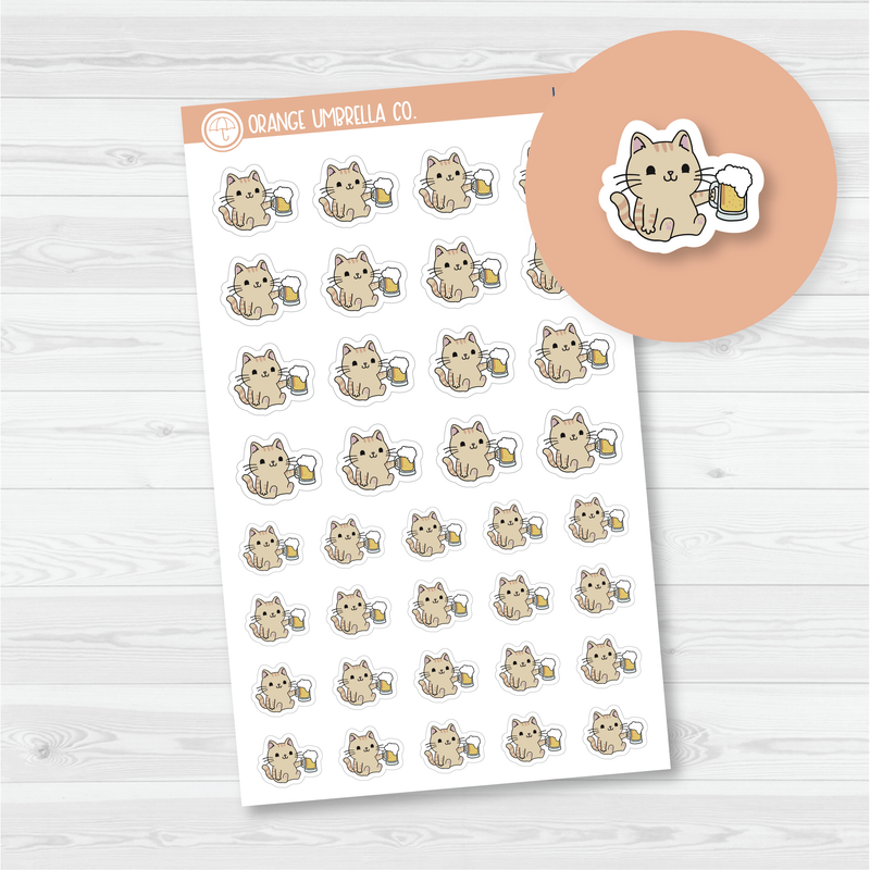 Spazz Cat Beer Drinking Icon Planner Stickers | I-250