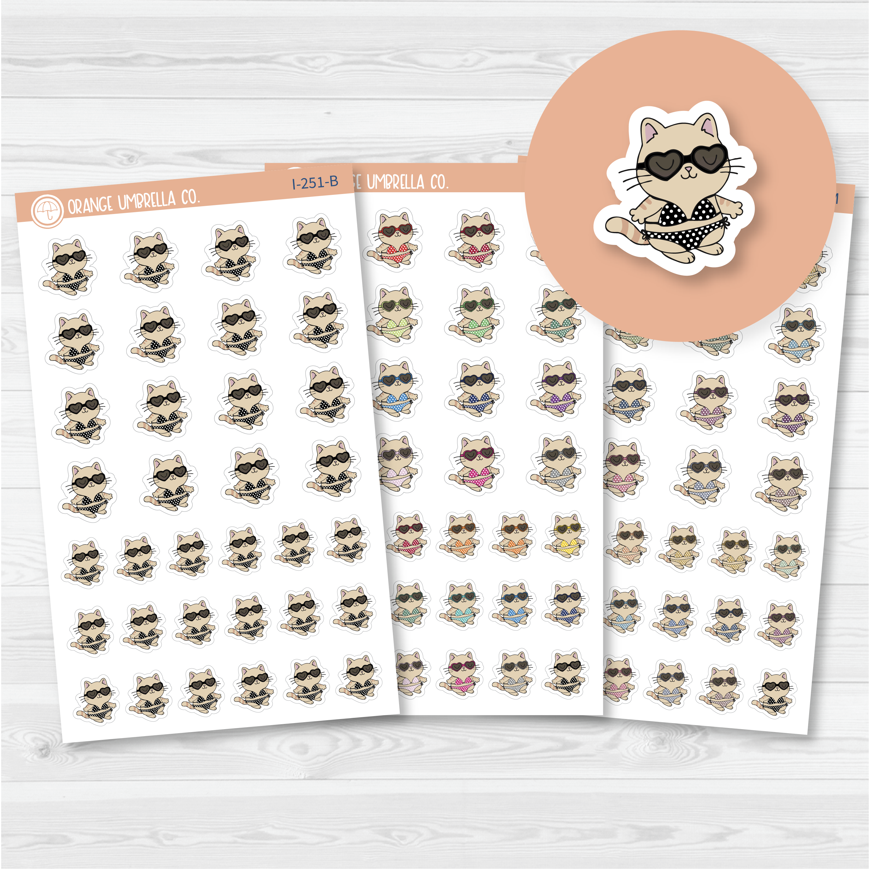 Spazz Cat Bikini Swim Suit Icon Planner Stickers | I-251