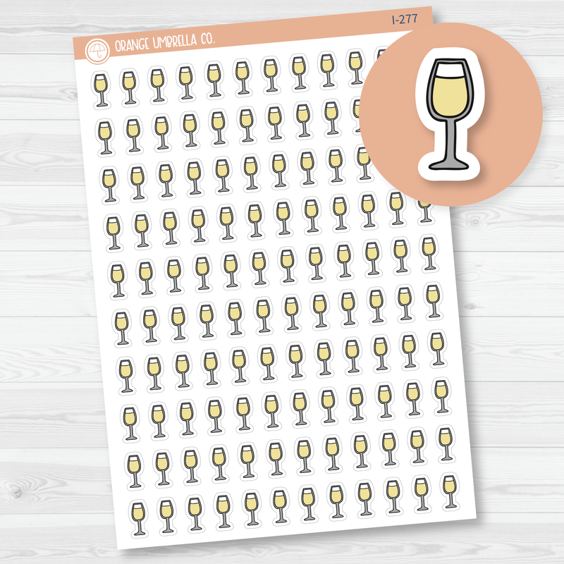 White Wine Icon Planner Stickers | Hand Doodled Labels | I-277