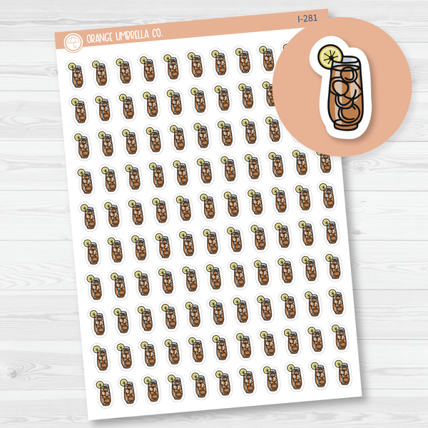 Iced Tea Icon Planner Stickers | Hand Doodled Labels | I-281