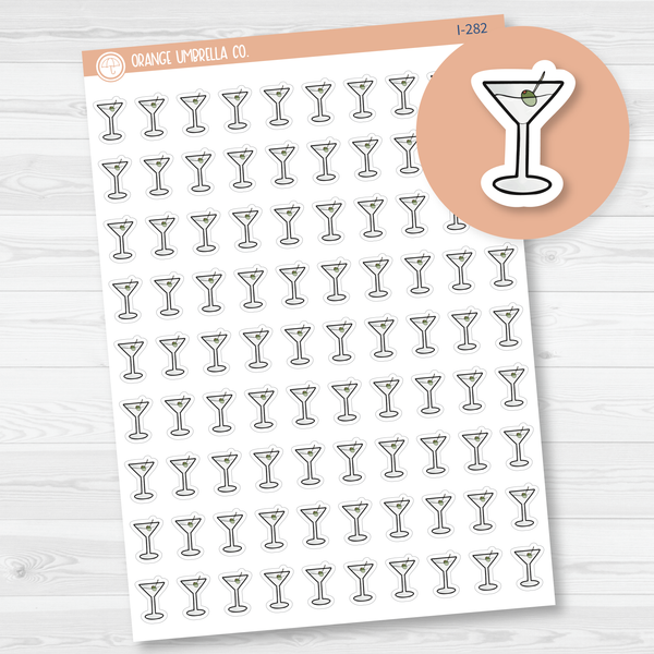 Martini Icon Planner Stickers | Hand Doodled Labels | I-282