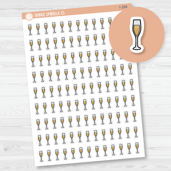 Champagne Icon Planner Stickers | Hand Doodled Labels | I-284