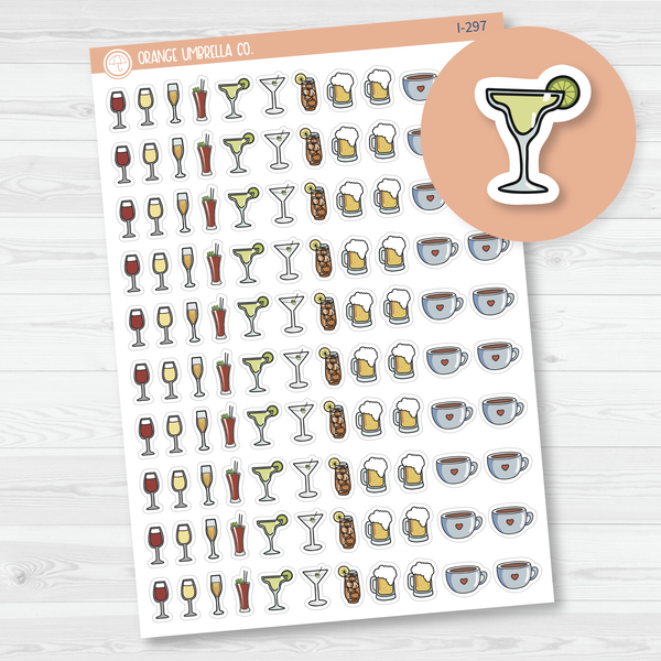 Drinks Mixed Icon Planner Stickers | Hand Doodled Labels |  I-297