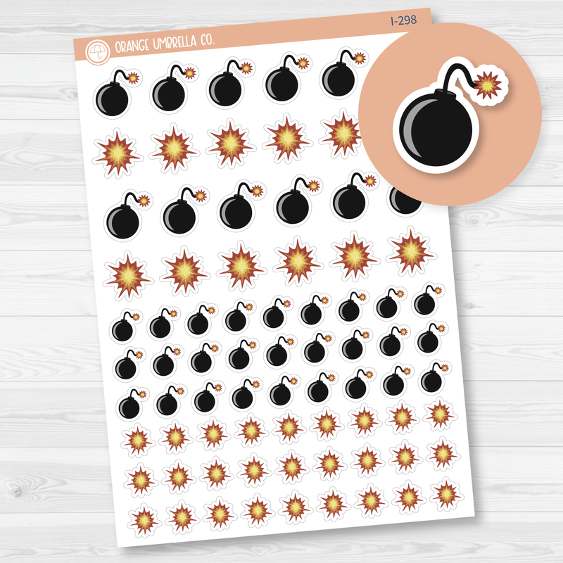 Bombs and Explosions Hand Doodled Icon Planner Stickers | I-298