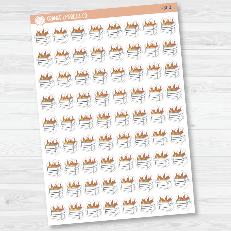 Dumpster Fire Hand Doodled Icon Planner Stickers | I-300