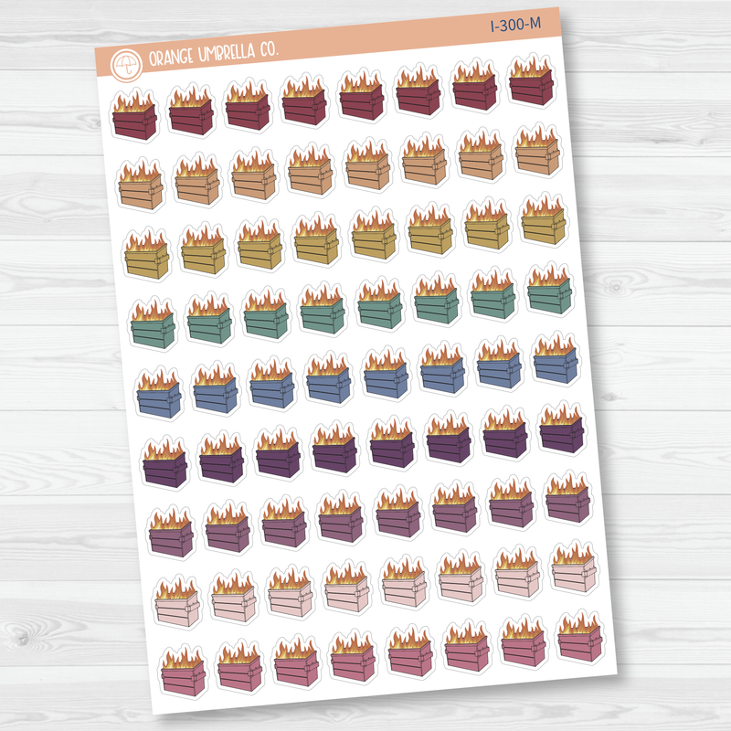 Dumpster Fire Hand Doodled Icon Planner Stickers | I-300