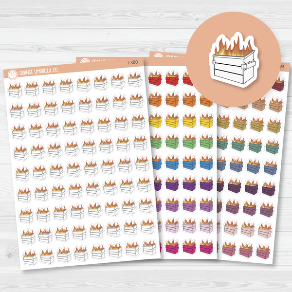 Dumpster Fire Hand Doodled Icon Planner Stickers | I-300