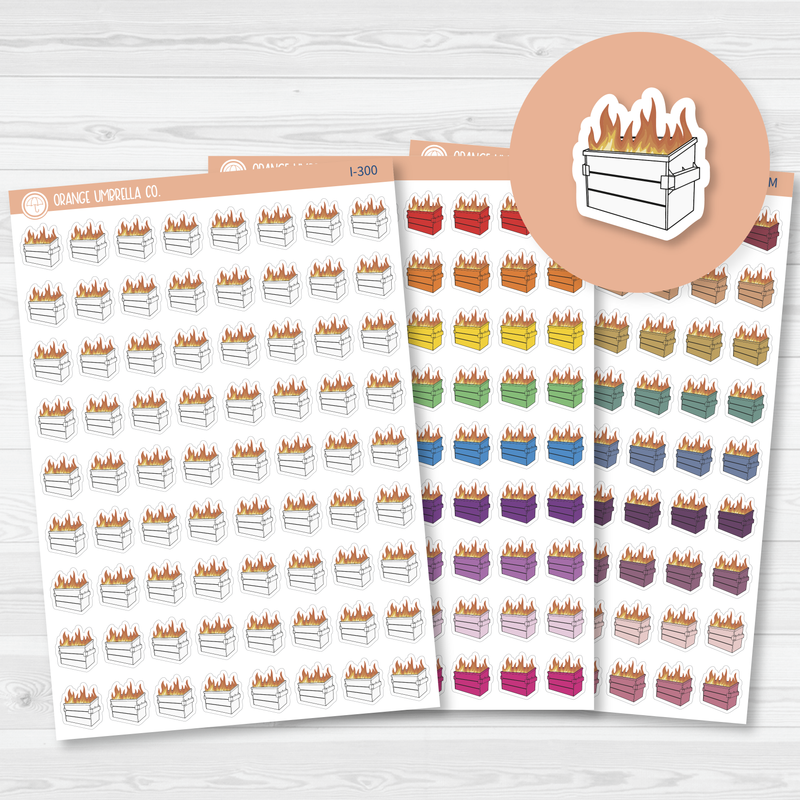 Dumpster Fire Hand Doodled Icon Planner Stickers | I-300