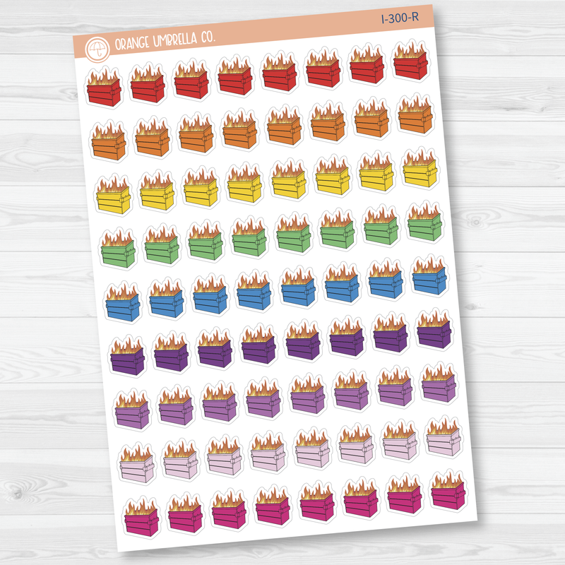 Dumpster Fire Hand Doodled Icon Planner Stickers | I-300