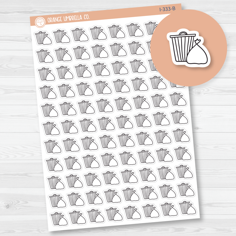 Trash Can and Bag Icon Planner Stickers, Icon Chore Labels, Cleaning Icon Stickers (I-333-B)