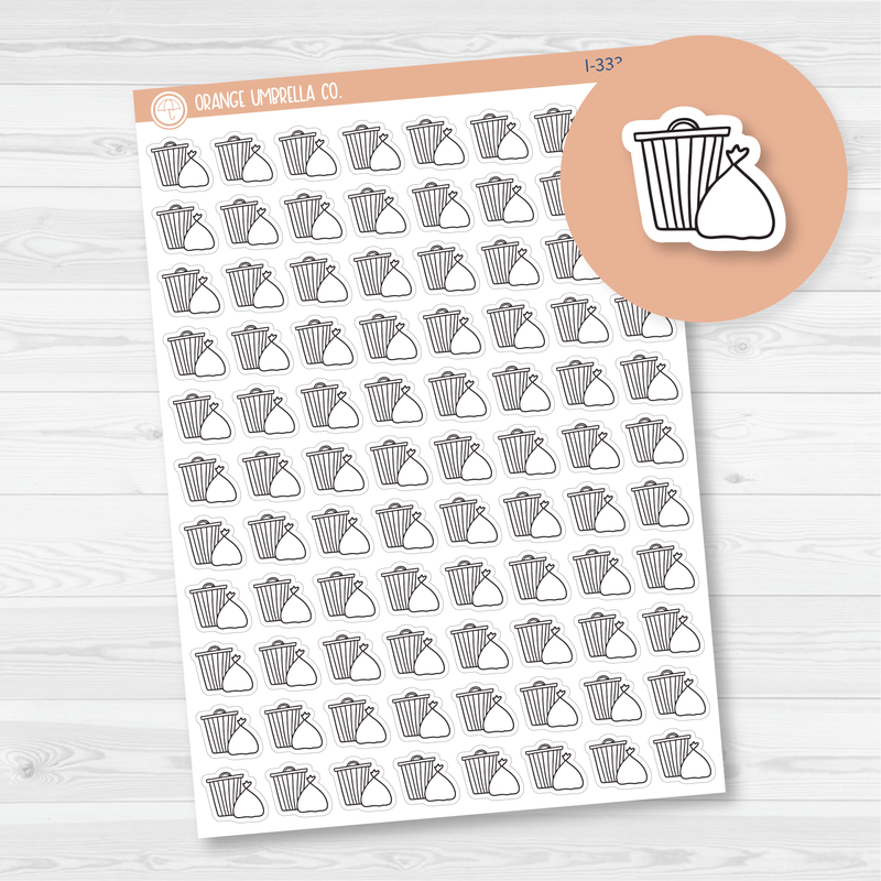 Trash Can and Bag Icon Planner Stickers, Icon Chore Labels, Cleaning Icon Stickers (I-333-B)