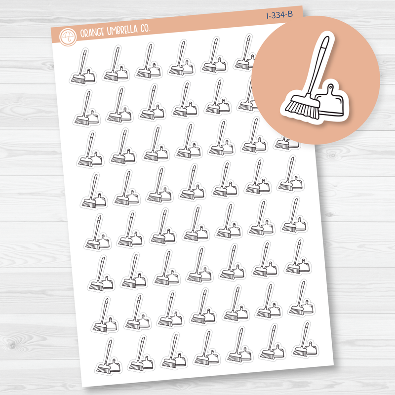 Broom and Dustpan Icon Planner Stickers, Icon Chore Labels, Cleaning Icon Stickers (I-334-B)