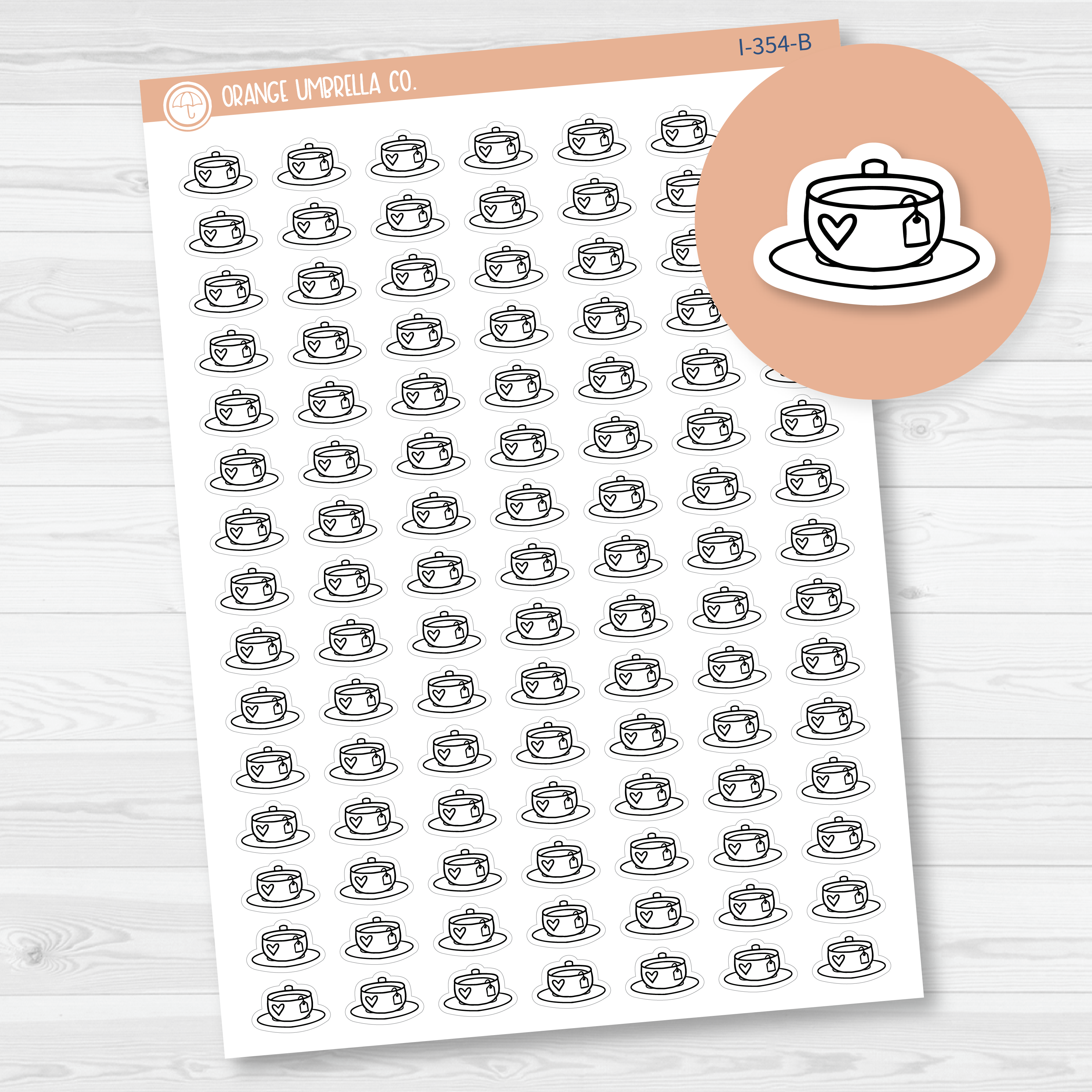 Tea Cup/Coffee Doodle Icon Planner Stickers | I-354-B