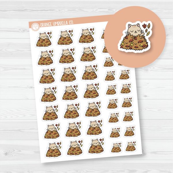 Spazz Cat Fall Leaves Icon Planner Stickers | I-391