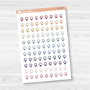 Location marker stickers sheet for planners, location pins, travel icons, functional icon stickers, removable white matte.