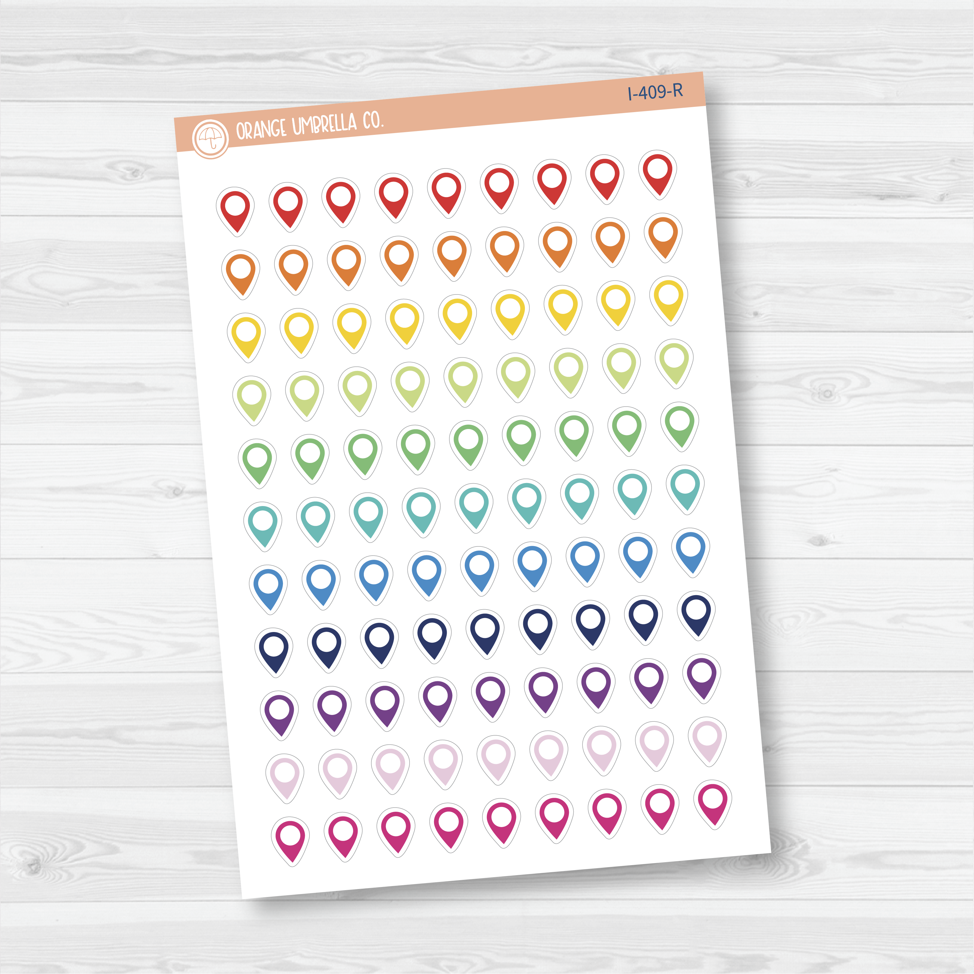 Location marker stickers sheet for planners, location pins, travel icons, functional icon stickers, removable white matte.