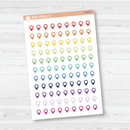 Location marker stickers sheet for planners, location pins, travel icons, functional icon stickers, removable white matte.