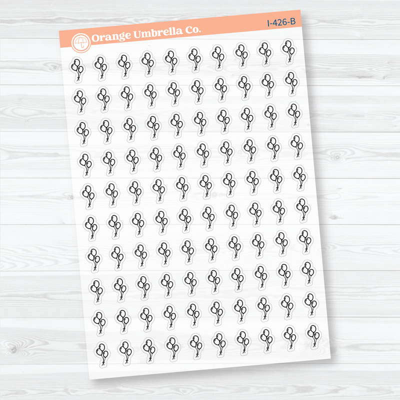 Hand Doodled Balloon Icon Clear Matte Planner Stickers | Celebration & Event Planner Stickers | I-426-CM