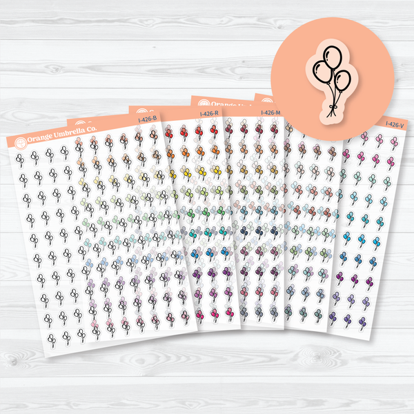 Hand Doodled Balloon Icon Clear Matte Planner Stickers | Celebration & Event Planner Stickers | I-426-CM