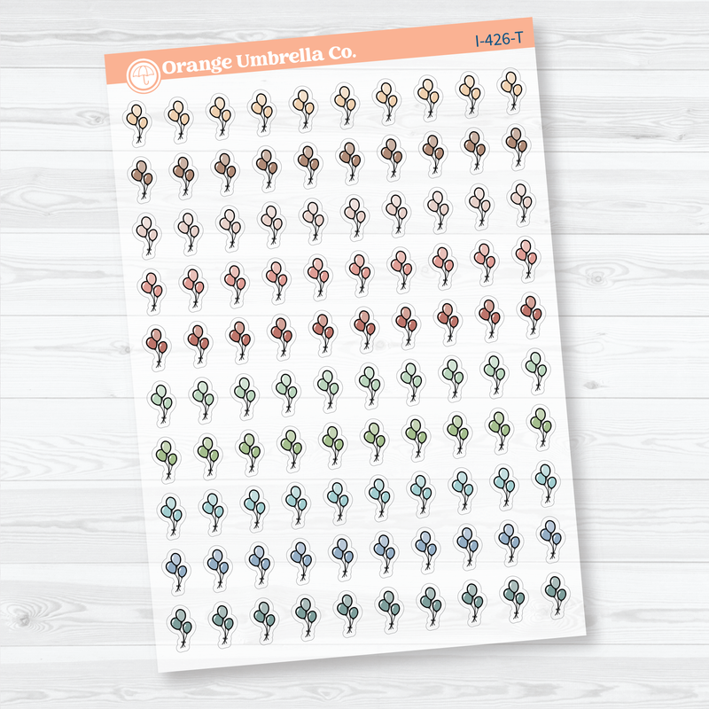 Hand Doodled Balloon Icon Clear Matte Planner Stickers | Celebration & Event Planner Stickers | I-426-CM