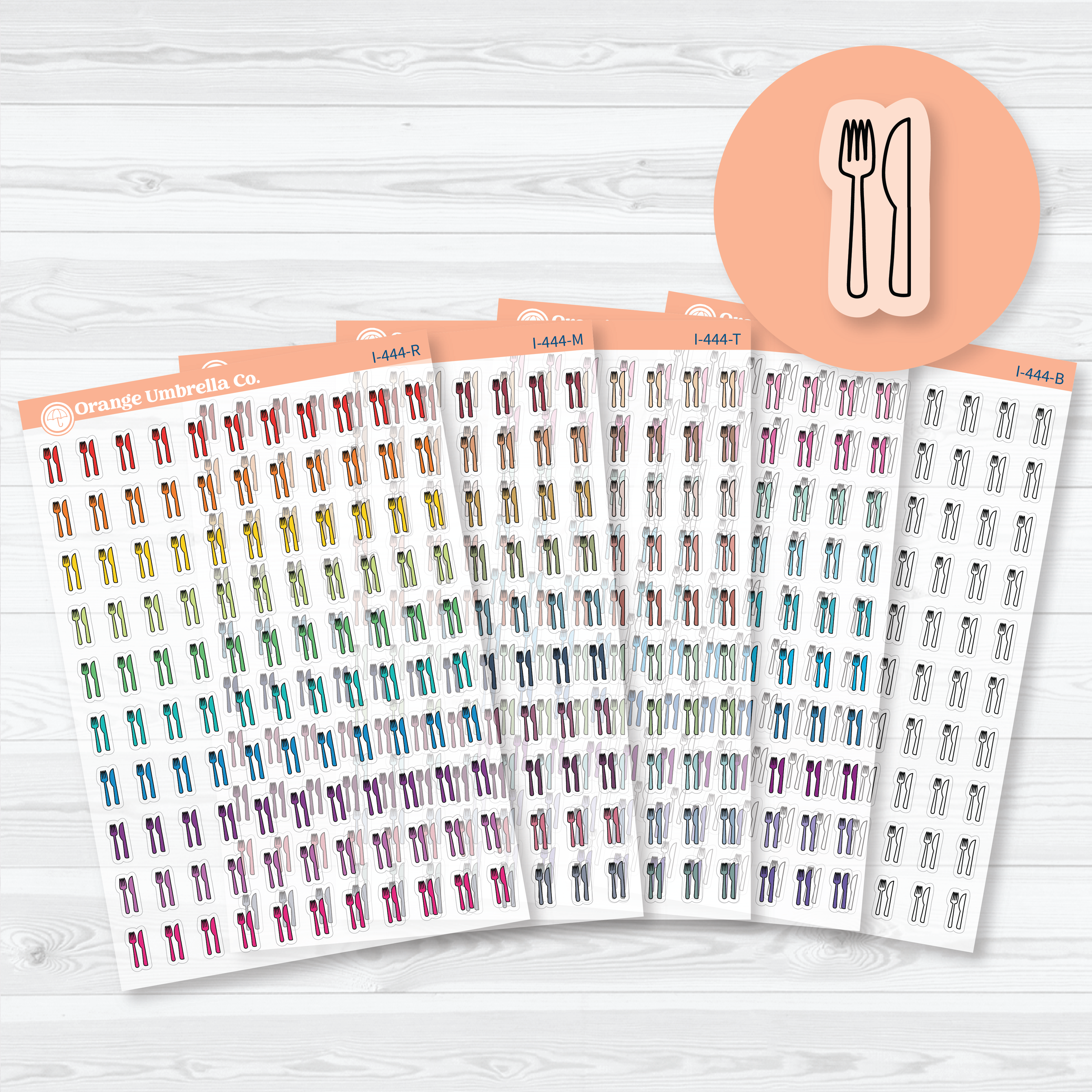 Hand Doodled Meal Clear Matte Planner Stickers | Fork & Knife Icon Planner Stickers | I-444-CM