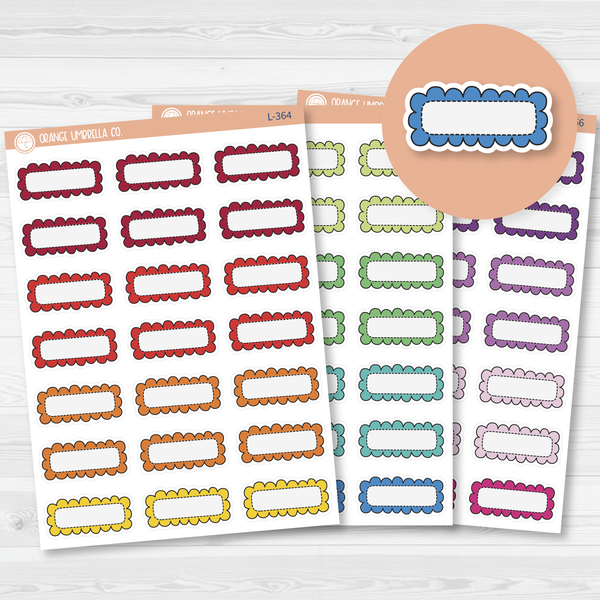 Scalloped Quarter Box Planner Stickers | Brights | L-364-L-366