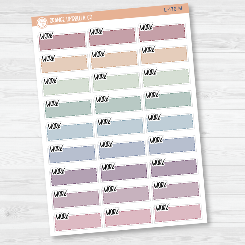 Work Color Stitched Quarter Box Planner Stickers | L-476