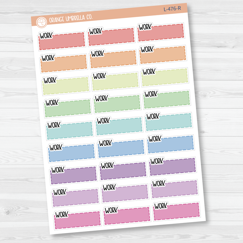 Work Color Stitched Quarter Box Planner Stickers | L-476