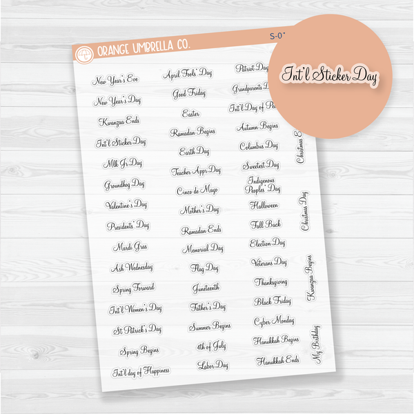 US Holiday Script Planner Stickers | F4 Clear Matte  | S-015-BCM