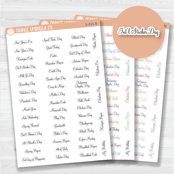 US Holiday Script Planner Stickers | F4 | S-015 / 920-077